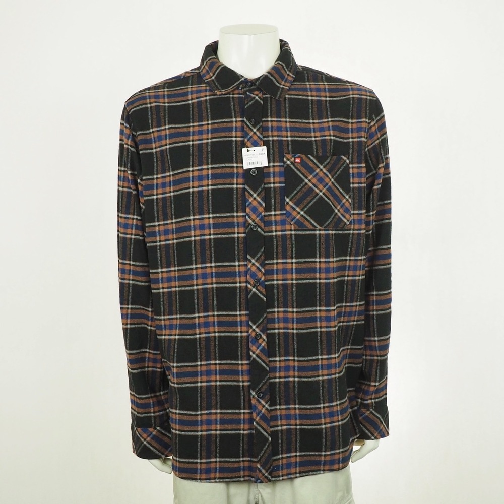New Quiksilver Flannel Button Down Shirt Mens XL Black Plaid Check Cotton Blend